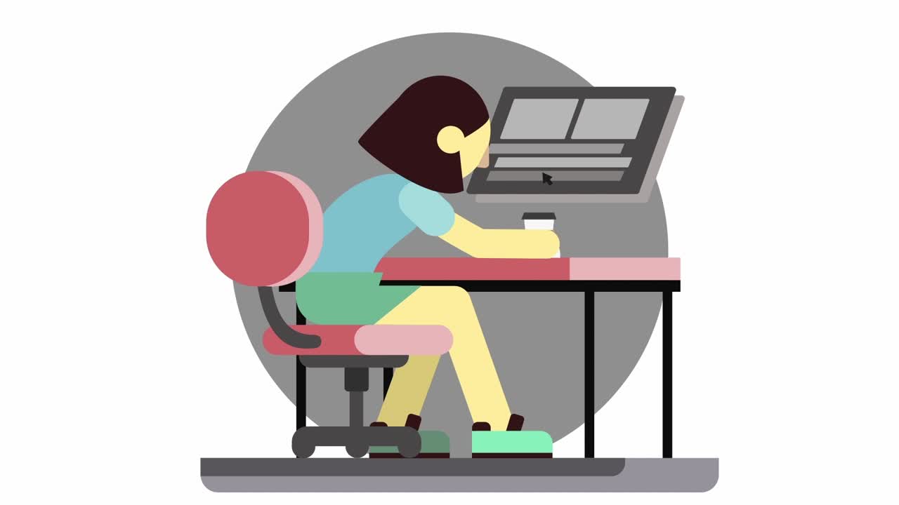 Woman working on a computer at her desk.