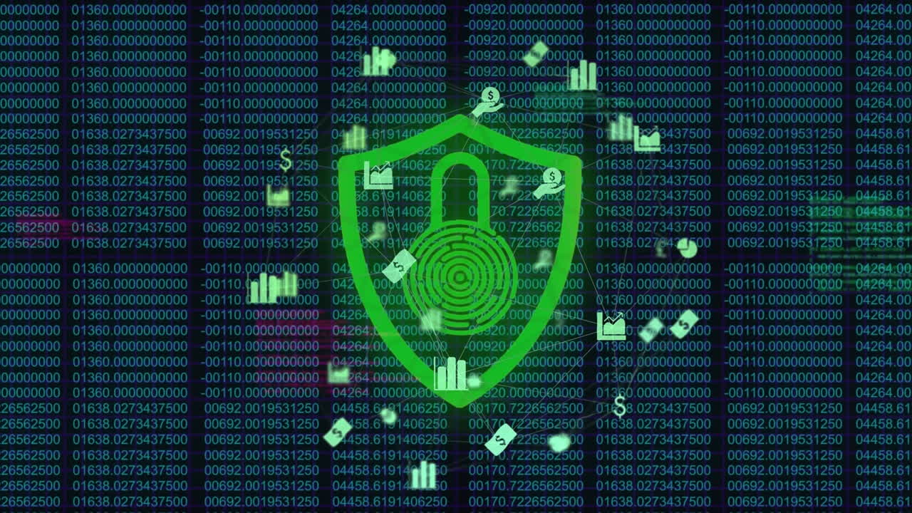 animación del icono del candado sobre el procesamiento de datos en fondo negro