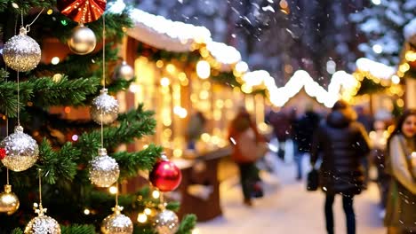 christmas market scene with snow