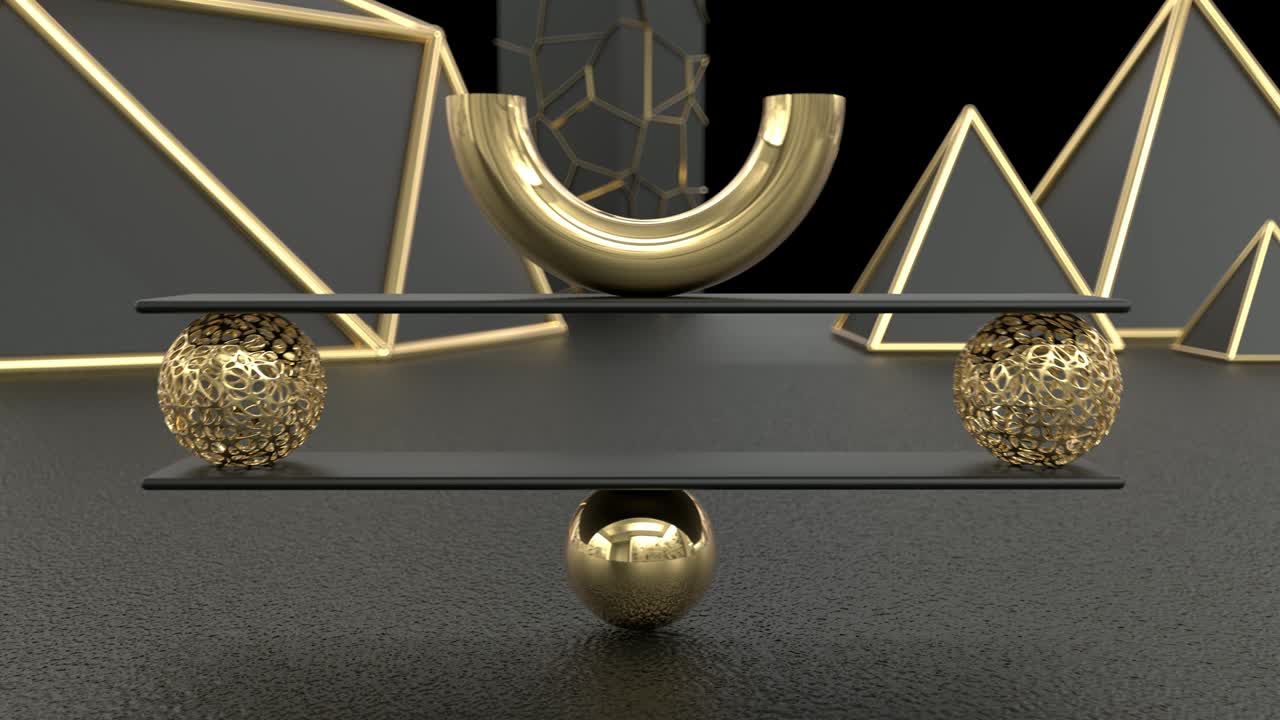 기하학적 객체에서 완벽한 균형을 이루는 3d 루프 애니메이션, 부드러운 움직임으로 화려한 디자인.