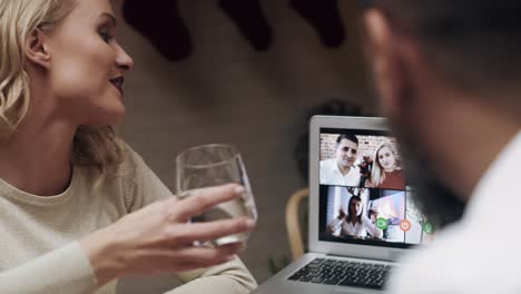 talking with friends by video call during the christmas