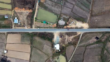 Aerial-top-view-vehicle-running-across-the-roadways