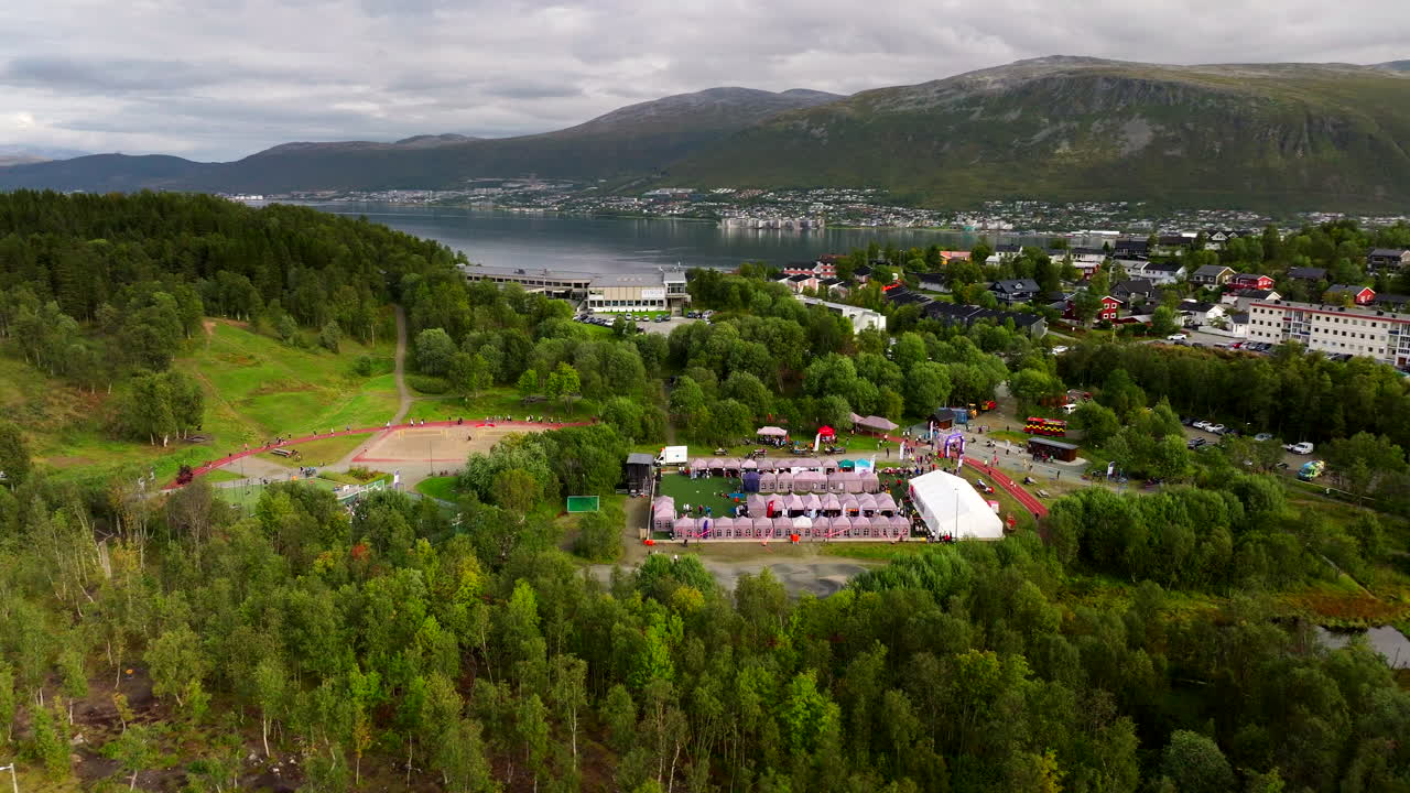 Aerial view over Relay for Life event venue in Tromso Norway