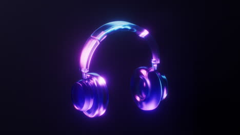 loop animation of headphone with dark neon light effect, 3d rendering.