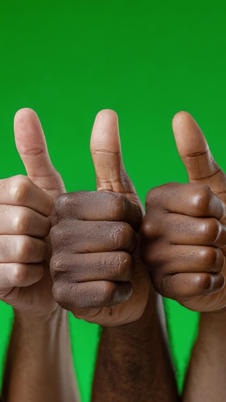 Un simbolo di unità e positività: celebrare la diversità con gesti di approvazione su uno sfondo verde vivace