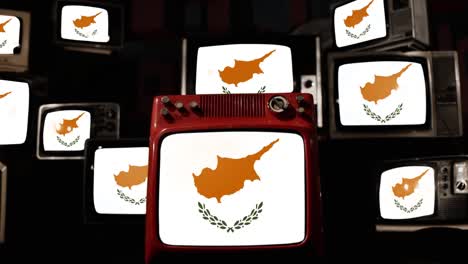flag of cyprus and vintage televisions. 4k resolution.
