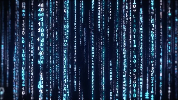 Digital Binary Code Streaming Downward on Dark Background