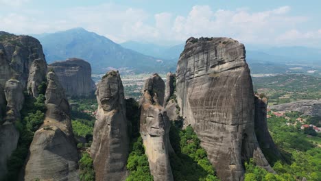 meteora steep mountains in greece mainland - aerial 4k circling