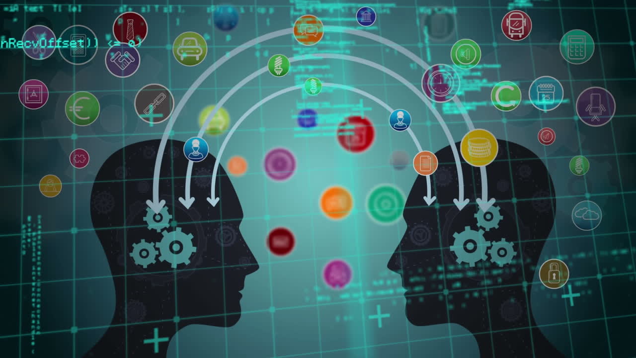 디지털 아이콘,  ⁇ , 데이터 처리로 인간의 머리를 애니메이션화하는 것