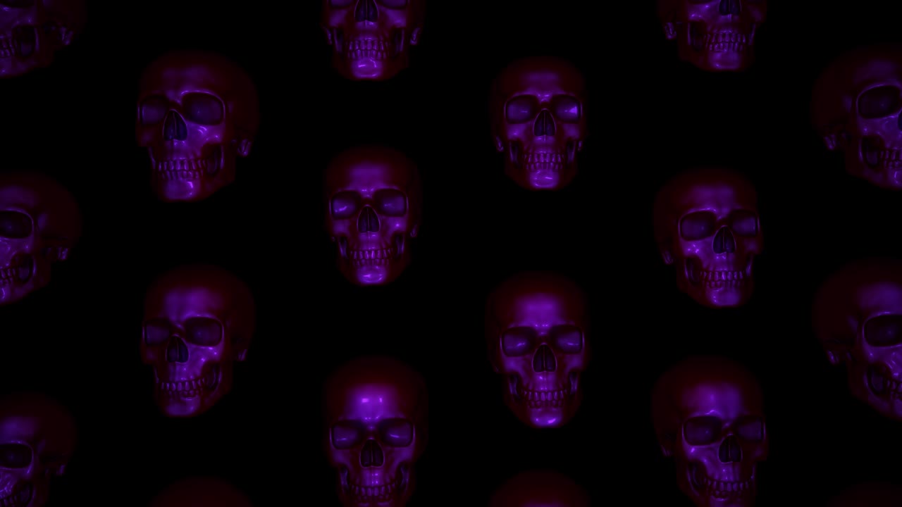 Teschi di Halloween formano uno sfondo animato in loop continuo, simile a una carta da parati.