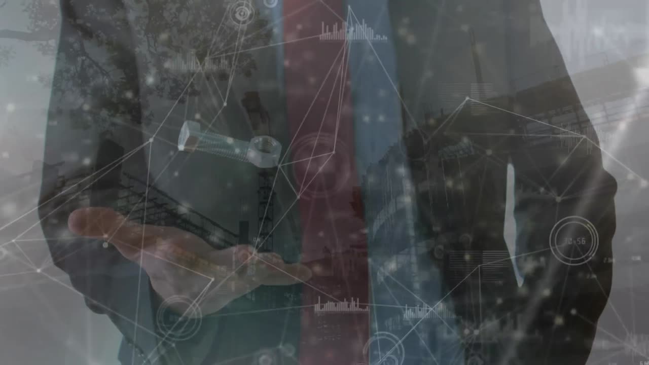 카우카스 사업가와 건설 현장에서 데이터 처리의 애니메이션