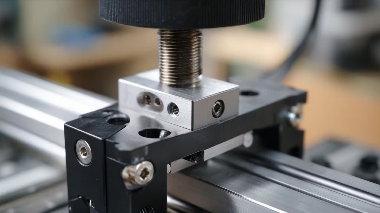 Precision Engineering: A Close-Up View of a Linear Motion Component in Action, Highlighting the Mechanism in Use and the Intricate Details of the Metalwork Involved in the Manufacturing Process