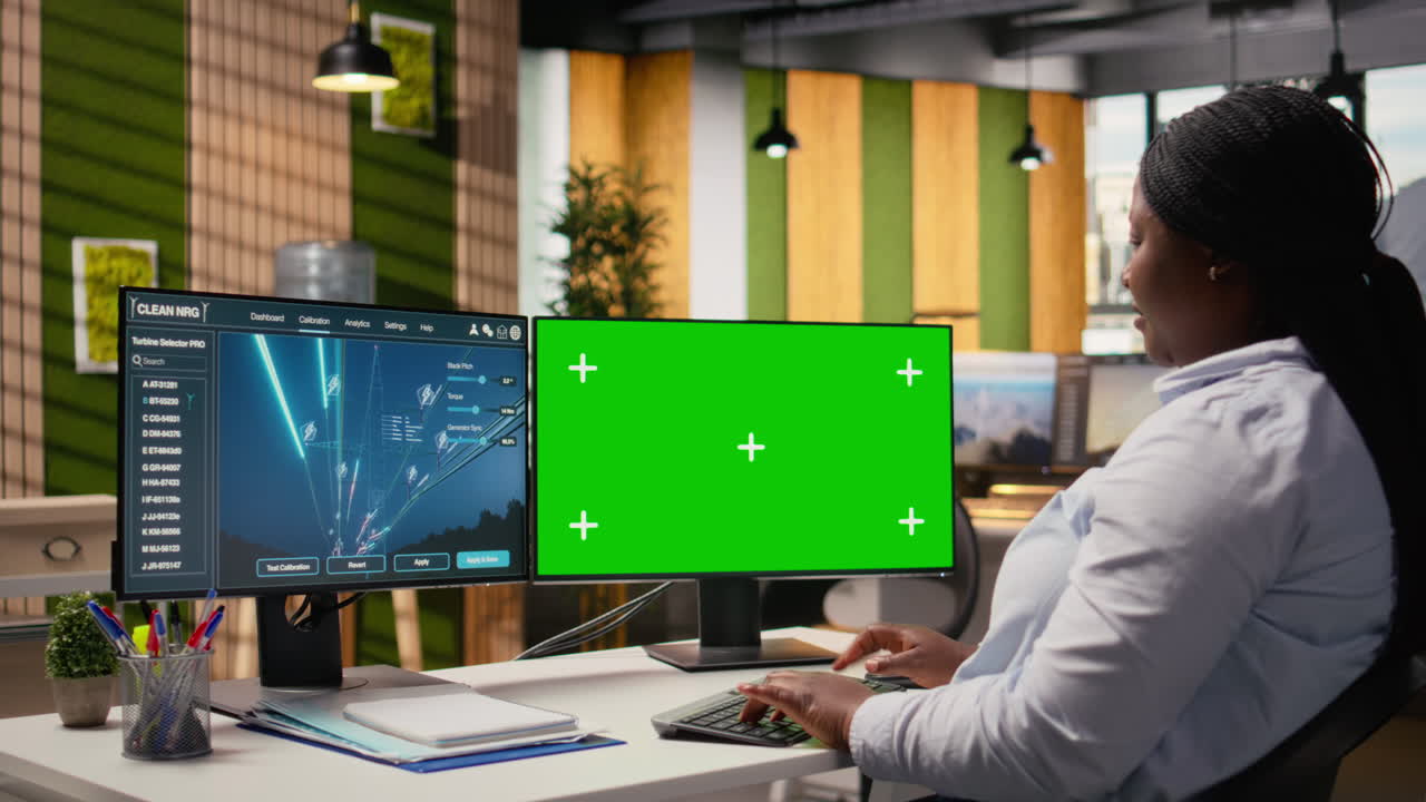 Engineer Looking At Power Lines Analytics Dashboard On Isolated Screen Pc