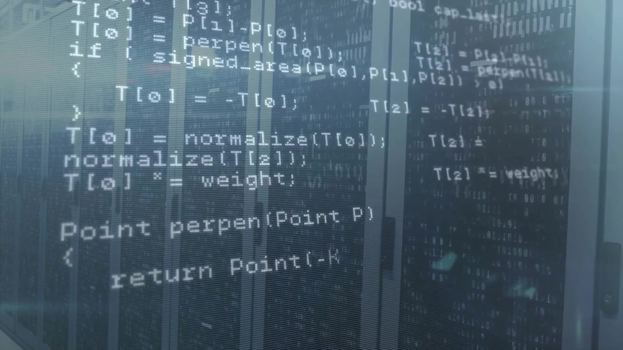 Startende C++-overlay ruller gennem buffer-initialisering, polyline-krydsning visualiserer kodeflow.