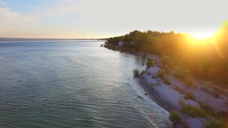 lake michigan aerial sunrise flyover