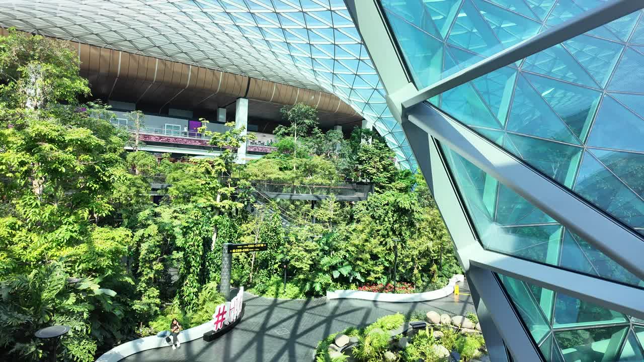 Stunning Indoor Garden with Glass Dome Architecture at Jewel Changi Airport