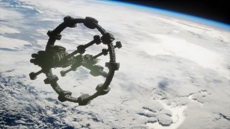una vista de la tierra y una nave espacial. iss está orbitando la tierra