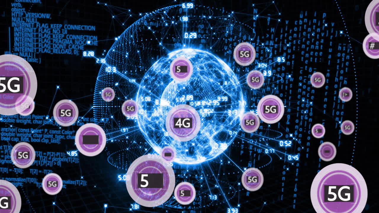 데이터 스트림과 함께 디지털 글로브에 대한 5g 네트워크 연결 애니메이션