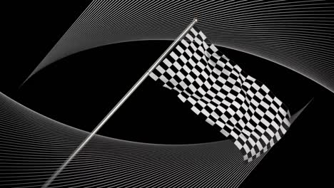 animation of checked black and white finish flag waving over white mesh on black background