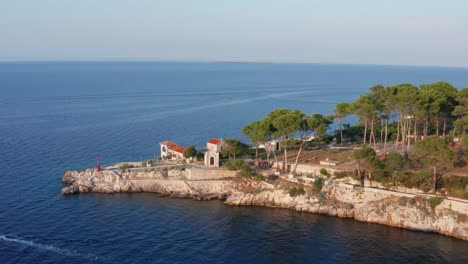 aerial shot circling a peninsula on the edges of veli losinj, croatia