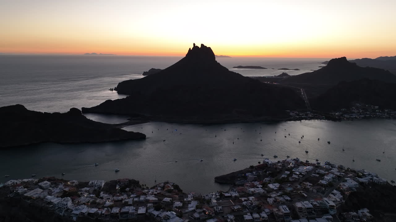 aerial shot up the mountain at dusk