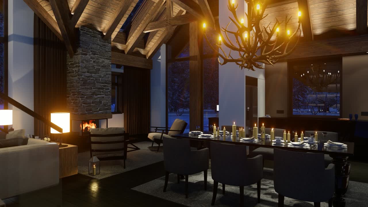 편안한 거실의 4k 비디오 렌더링