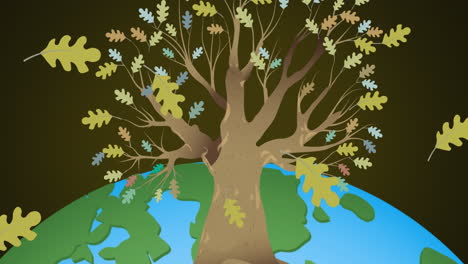 animation of leaves and tree over globe