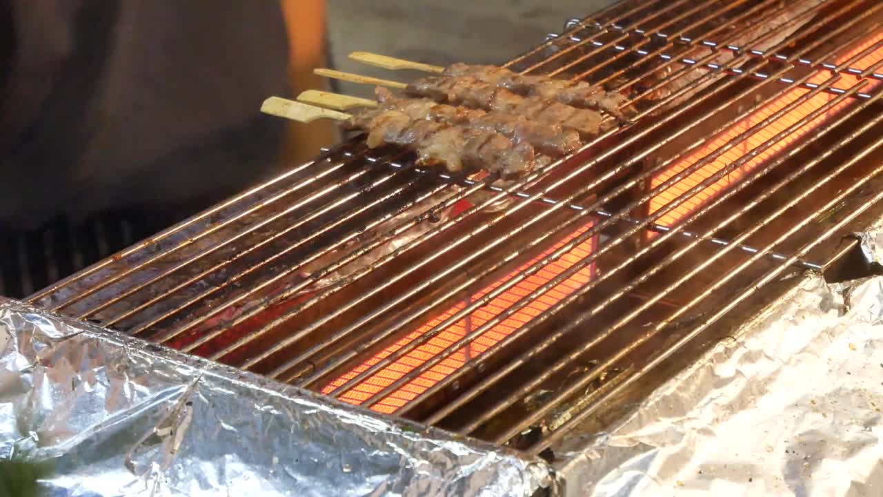 POV to the grilled beef in japanese-korean style.
