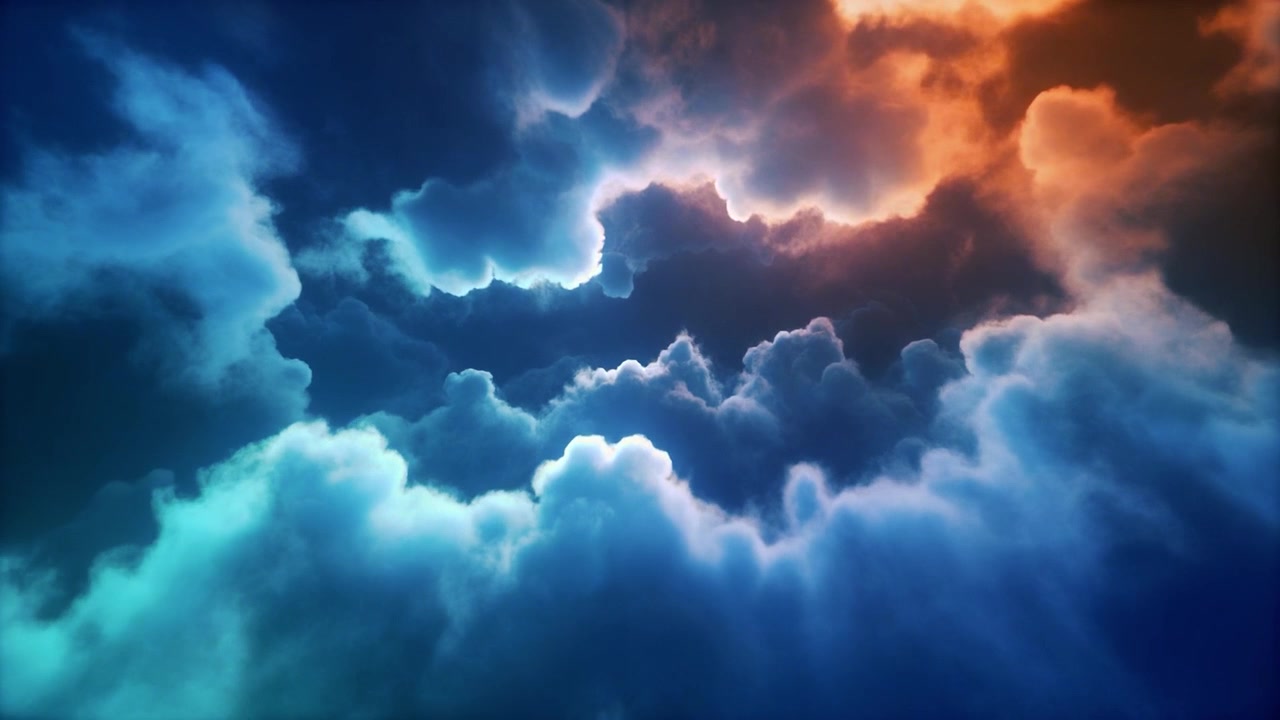 Cinematic View of Glowing Clouds in a Dark Sky