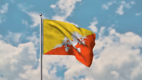 bandera de bután ondeando en el cielo azul video realista de 4k
