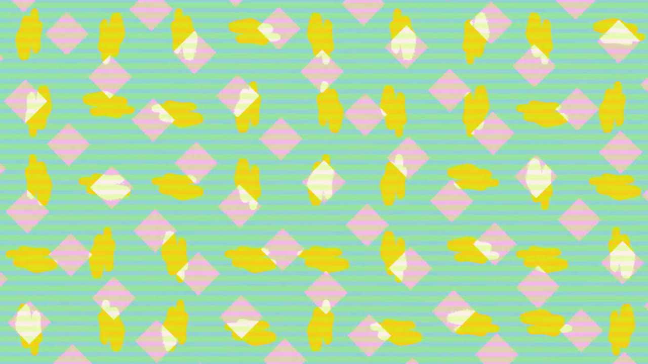 Animation of retro hypnotic motion of rows of abstract yellow and pink shapes