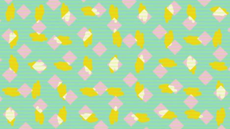 animation of retro hypnotic motion of rows of abstract yellow and pink shapes