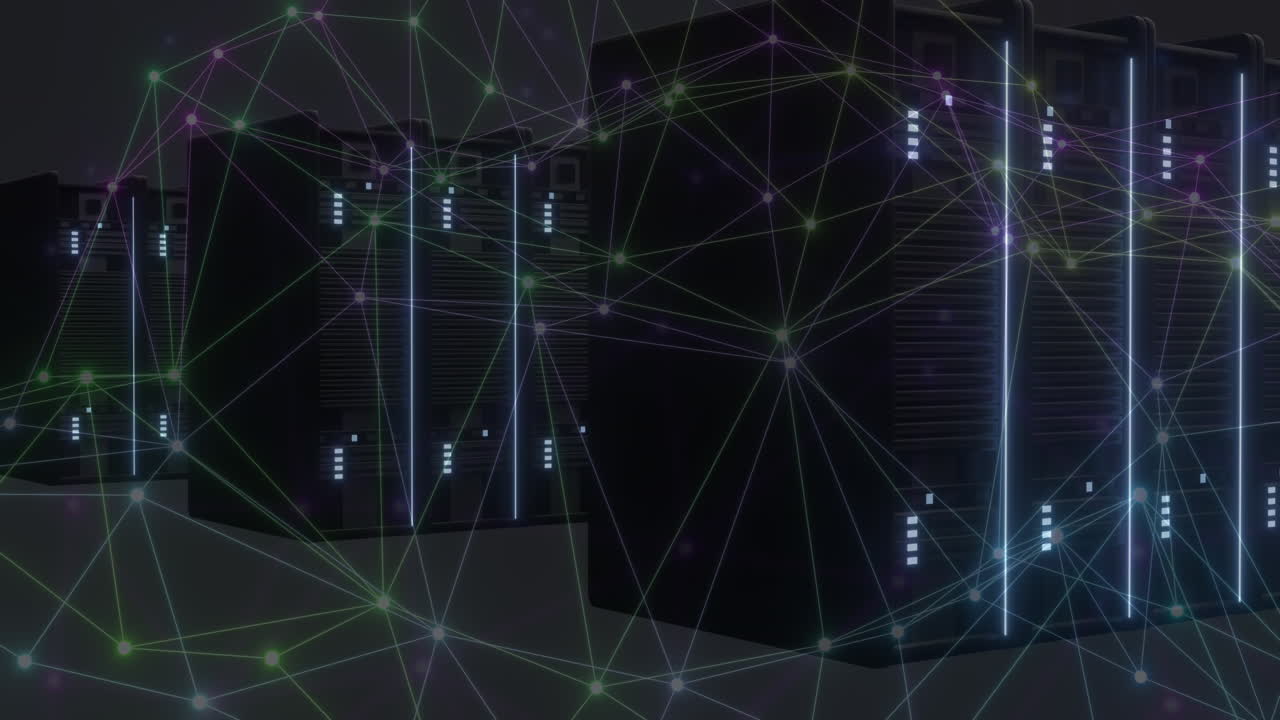 Animation of network of connections and data processing over computer servers