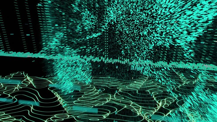 Animation of globe with network of connections with green lines on black background