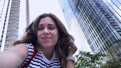 travel blogger recording summer trip