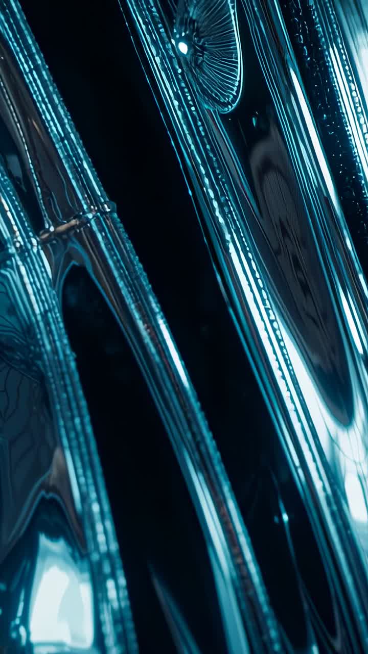 Vertical video: Shining light in studio across curved metallic ridges highlighting abstract texture