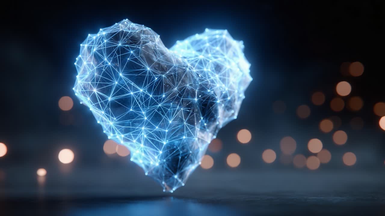 A Stunning Visualization of a Heart-Shaped Structure Created from Digital Connections and Illuminated with a Glowing Blue Light, Capturing the Essence of Emotion and Technology
