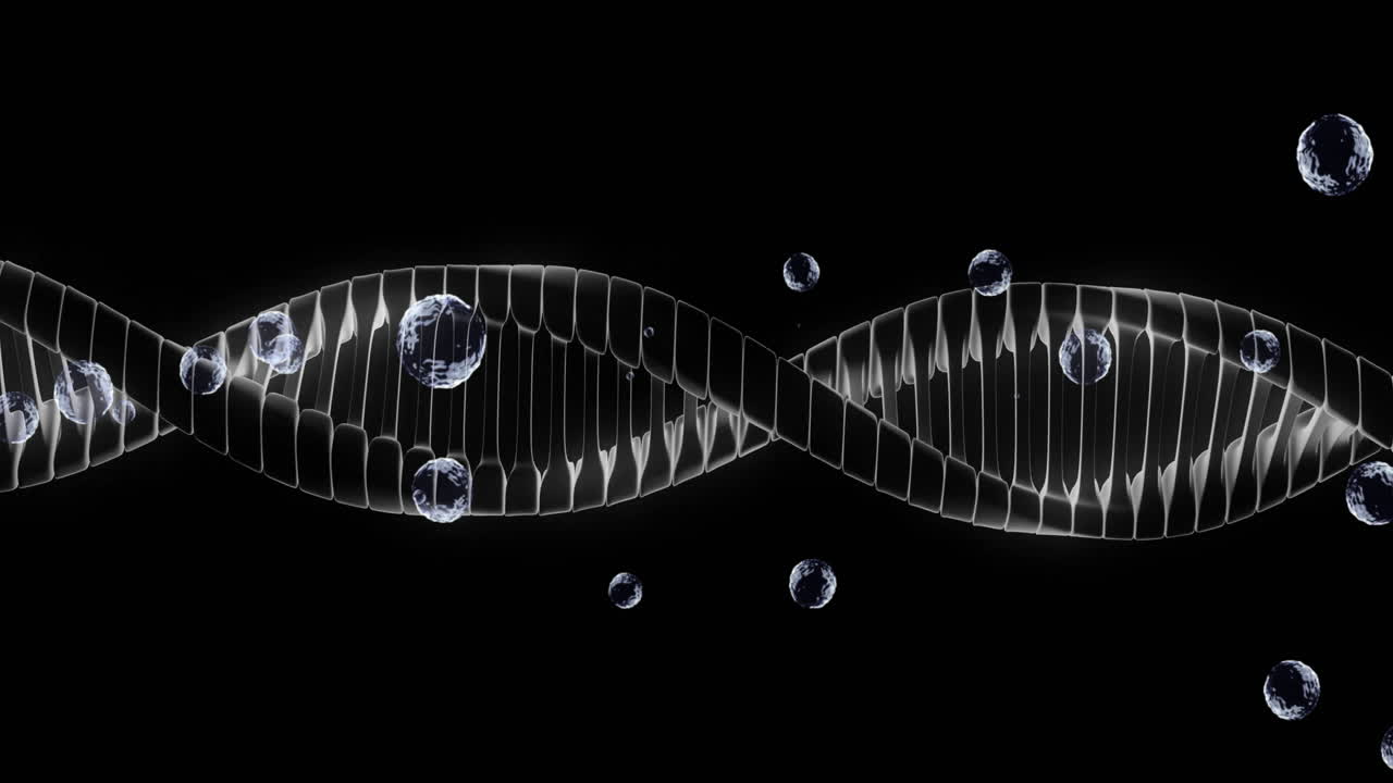 떠다니는 거품과 함께 dna 줄, 과학 데이터 처리 애니메이션