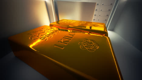 The-financial-and-business-concept.-Two-shiny-golden-ingots-in-a-locker.-A-solid-metal-safe-lockers-are-used-by-the-banking-system-to-protect-and-secure-the-deposit.