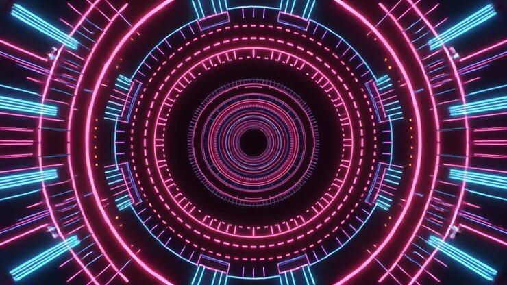 Dynamic Abstract Tunnel with Neon Pink and Blue Rings