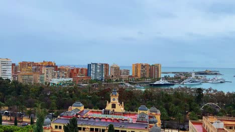 malaga town hall and marina view from elevated point spain coast mediterranean sea