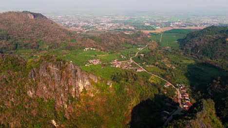 drone above doi pha mi mountains village in mae sai city northern of thailand