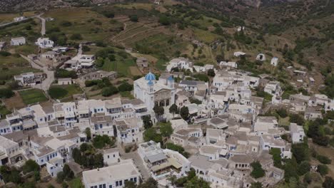 aerial - general shot of falatados village in tinos island, greece