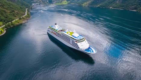 cruise liners on geiranger fjord, norway