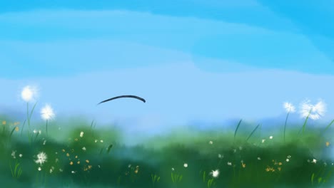 cute white rabbit in a field of dandelions