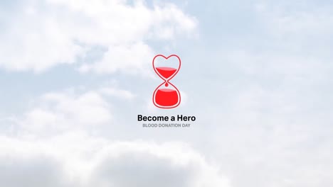 animación de la forma del corazón bolsa de sangre y convertirse en un texto héroe sobre las nubes