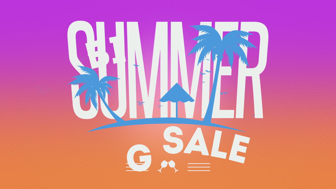 일몰에 날아다니는 새와 열대 야자수가 있는 여름 큰 세일