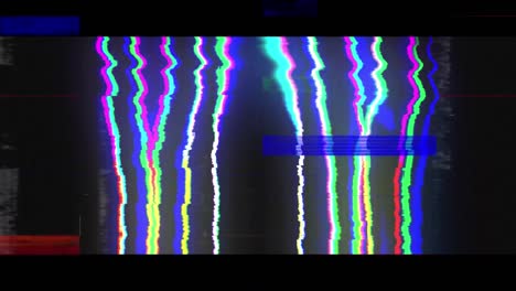 Animation-of-glowing-wow-text-with-glitch-and-colourful-stripes-on-black--background