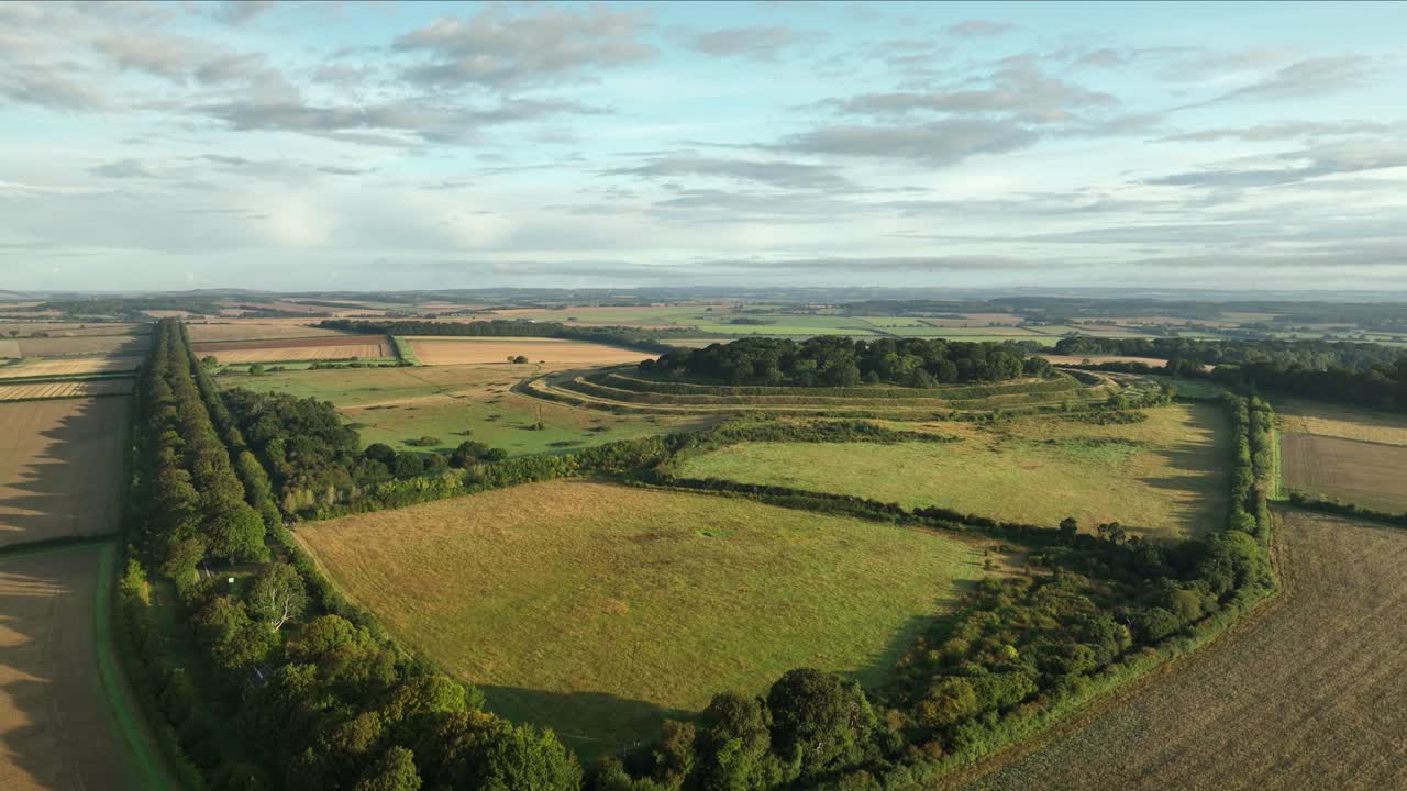 Aerial view of Badbury Rings in Dorset, England