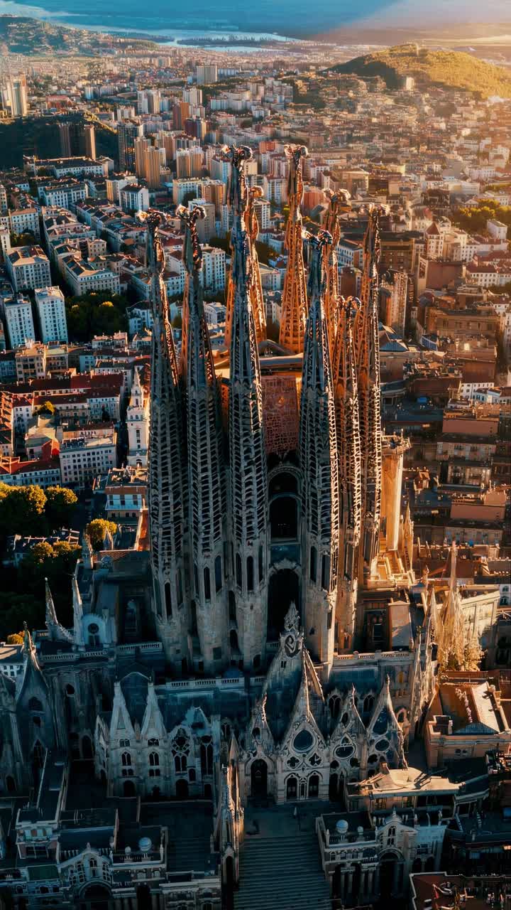 Aerial view of a stunning cathedral in a bustling cityscape, capturing intricate architecture